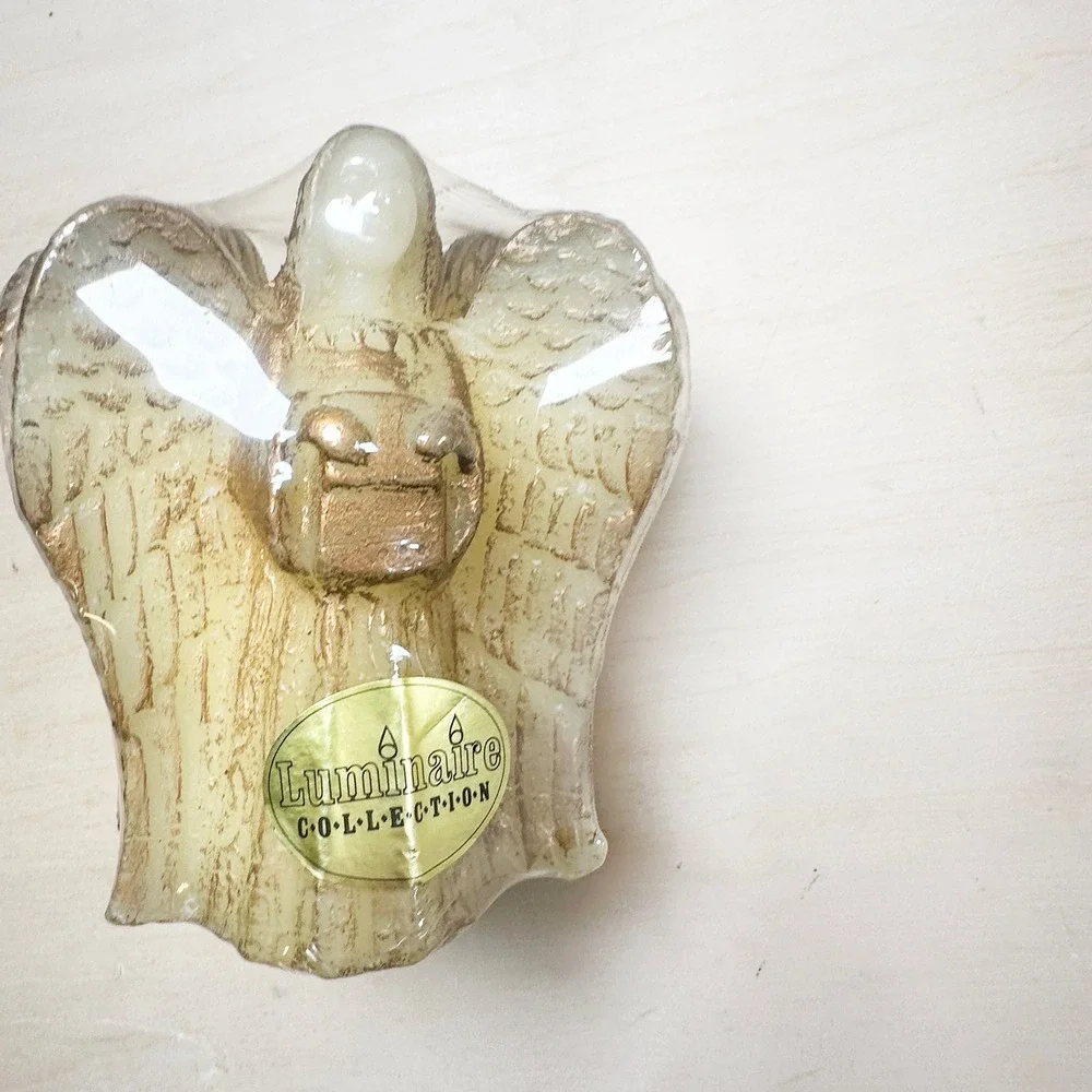 Vintage Trio Of Angels Candle NEW‎ Christmas Decor Gold Cream Luminaire